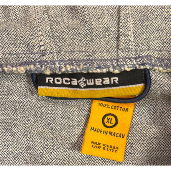 Vintage Rocawear Jean Jacket Hoodie Mens XL Embroidery Zip Sleeves Pockets EUC - Picture 2 of 13